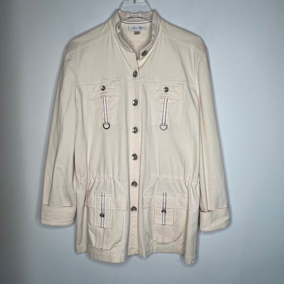 St. John Sport Vintage Ivory Button Down Utility Jacket Size L - Picture 8 of 9